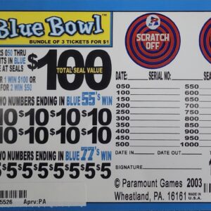 Jar Tickets - Blue Bowl - $1 per bundle - 1 $100 Top prize OR 2 $50 Top Prizes