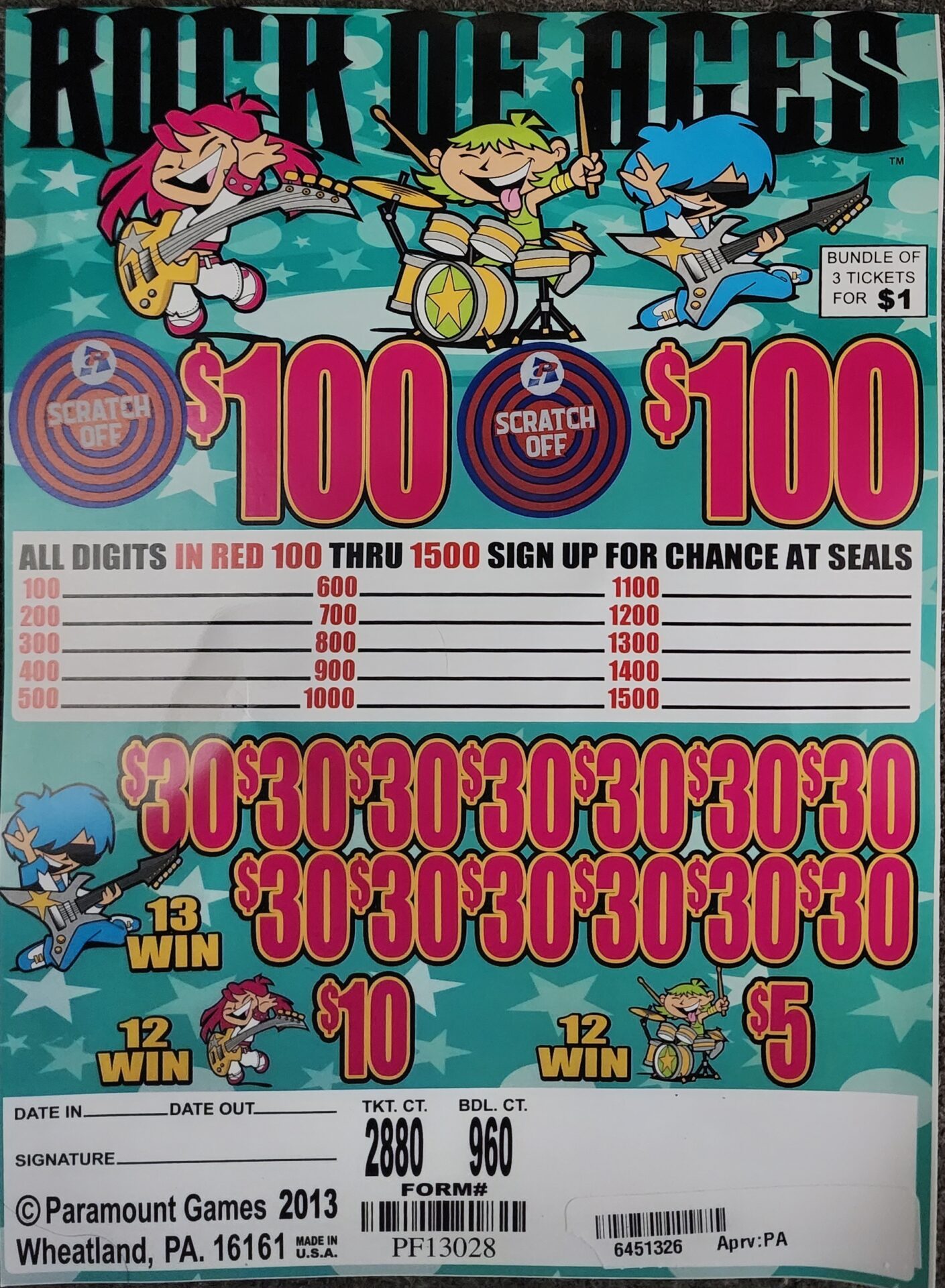 Jar Tickets - Small Game - $1 per bundle - $100 Top Prize