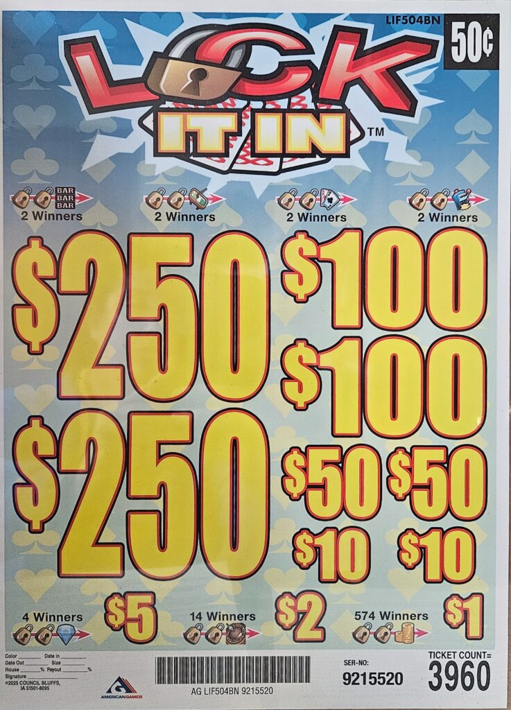 5 Window - $.50 Ticket - $250 Top Prize