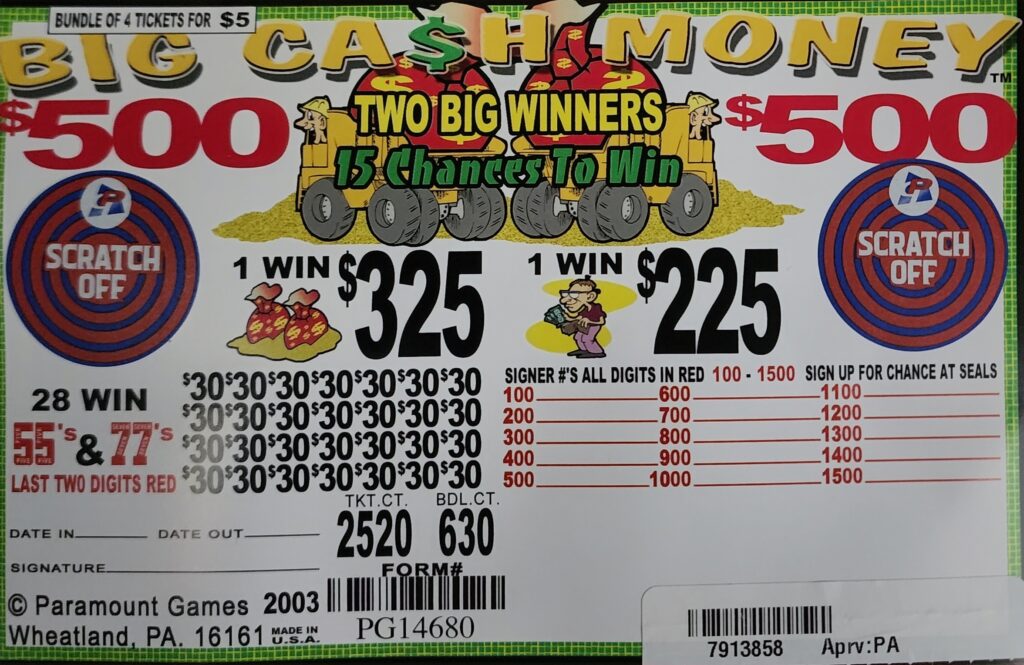 Jar Tickets - Big Ca$h Money - $5 per bundle - $500 Seal prize